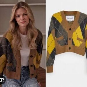 Re/Done Brown Yellow Cropped Argyle Cardigan